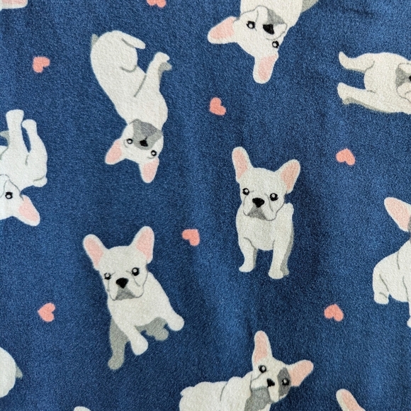 René Rofé French Bulldog Print PJ Set Short Sleeve Top Shorts Navy White L NWT - Picture 2 of 12